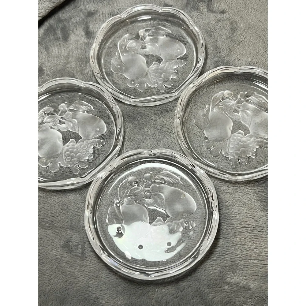 Mikasa Harvest Frosted Fruit Crystal Coasters Set of 4‎ West Germany Scalloped